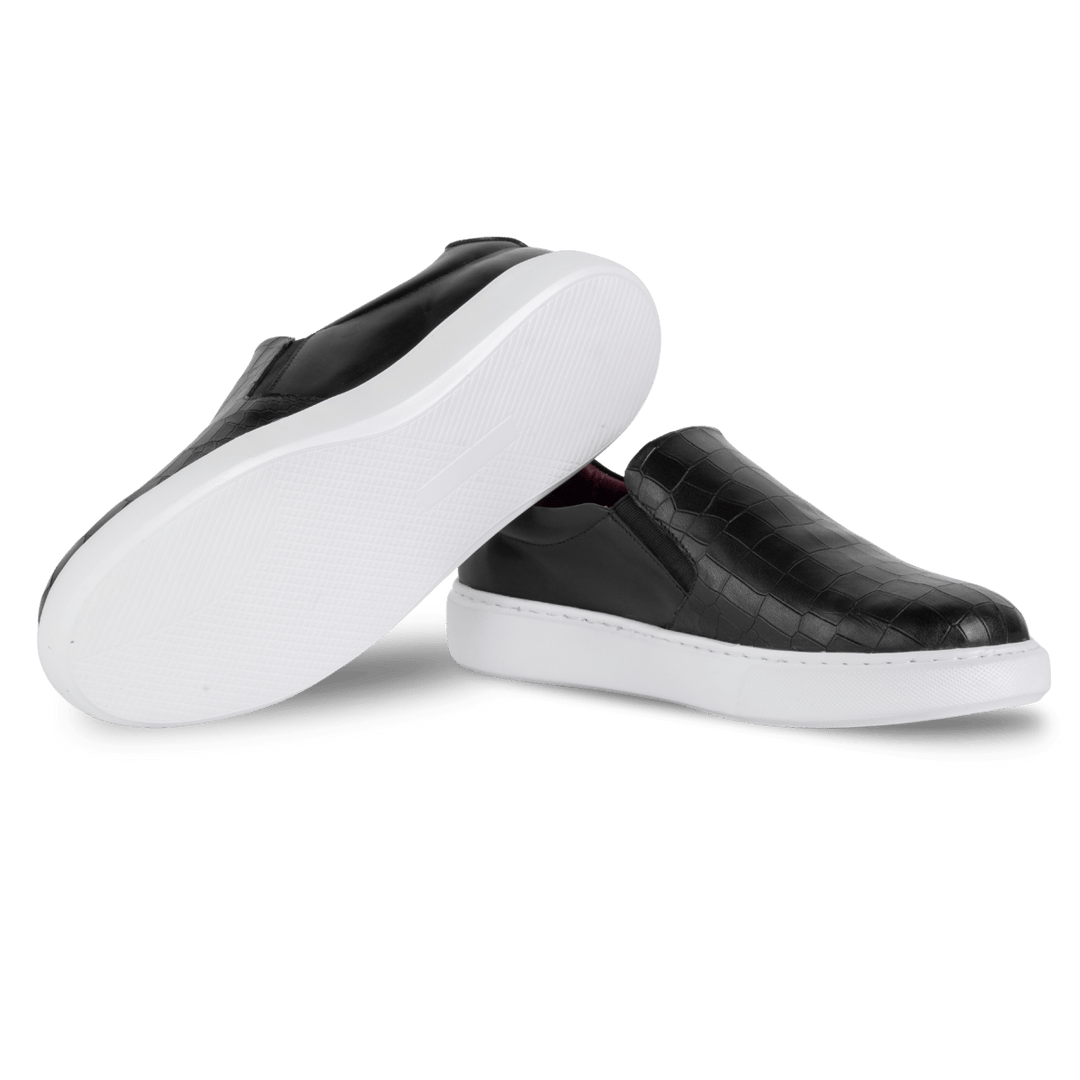 Bigford : Sneakers Homme - Cuir Croco Noir - Bleather Maroc