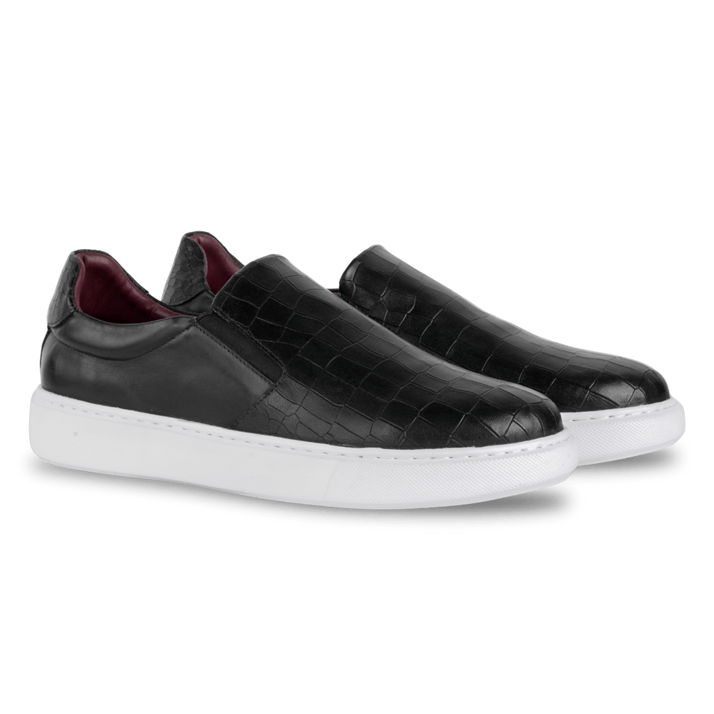 Bigford : Sneakers Homme - Cuir Croco Noir - Bleather Maroc