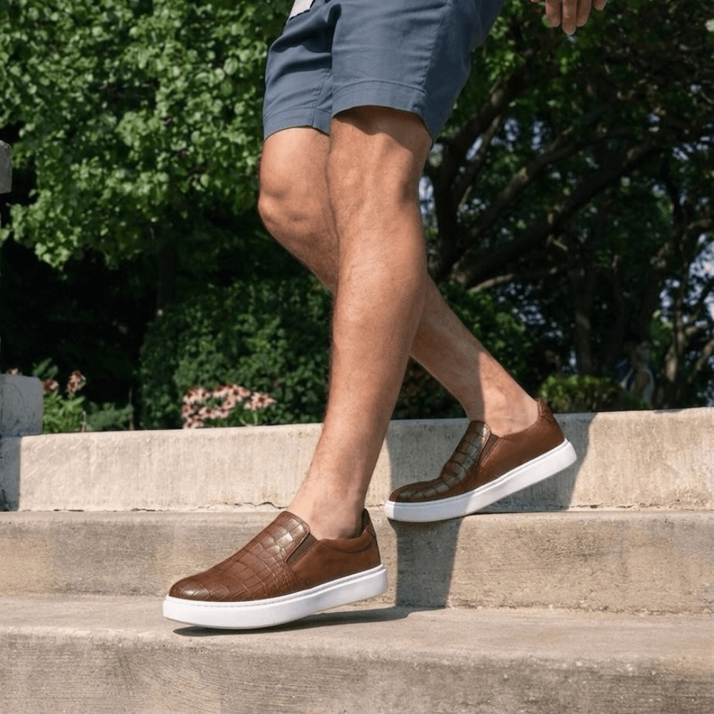 Bigford : Sneakers Homme - Cuir Croco Tabac - Bleather Maroc