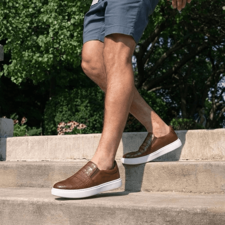 Bigford : Sneakers Homme - Cuir Croco Tabac - Bleather Maroc