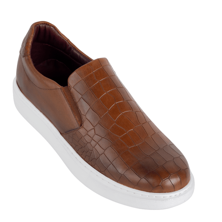 Bigford : Sneakers Homme - Cuir Croco Tabac - Bleather Maroc