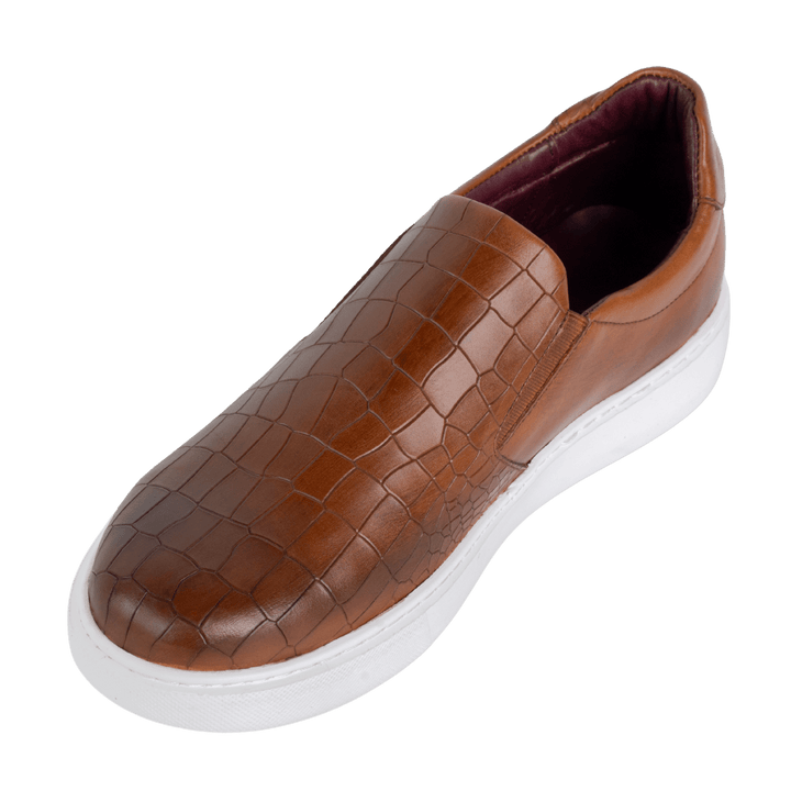 Bigford : Sneakers Homme - Cuir Croco Tabac - Bleather Maroc