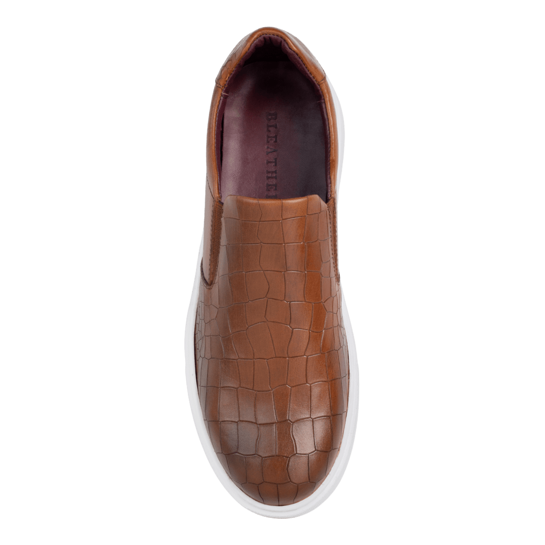 Bigford : Sneakers Homme - Cuir Croco Tabac - Bleather Maroc