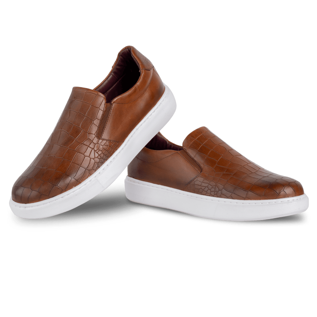 Bigford : Sneakers Homme - Cuir Croco Tabac - Bleather Maroc
