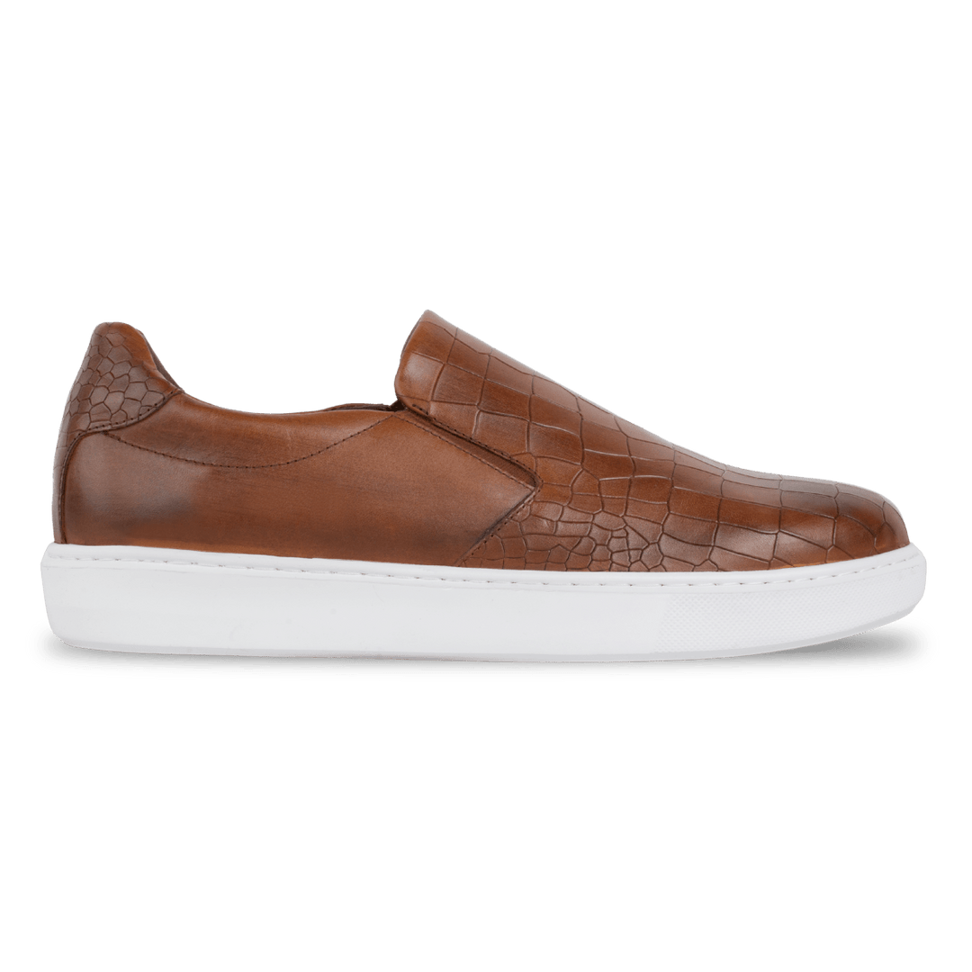 Bigford : Sneakers Homme - Cuir Croco Tabac - Bleather Maroc
