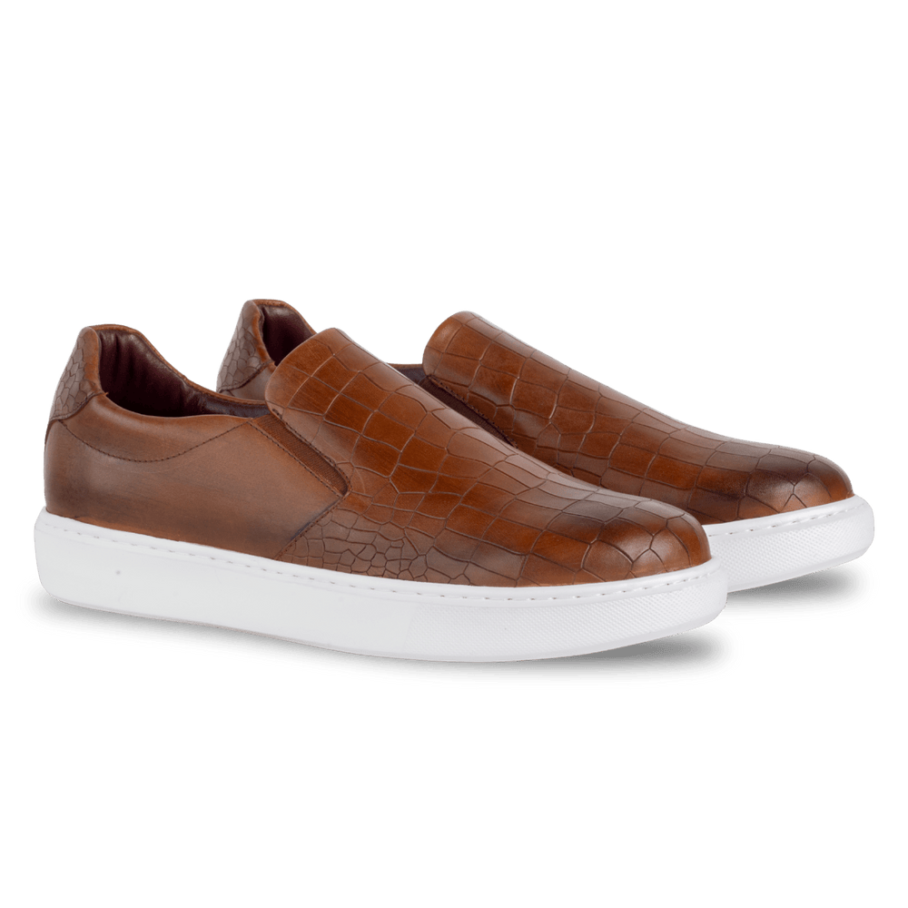 Bigford : Sneakers Homme - Cuir Croco Tabac - Bleather Maroc