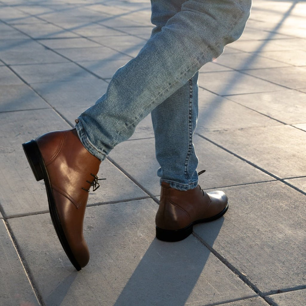 Birkenhead: Demi Bottes Homme - Caoutchouc Marron - Bleather Maroc