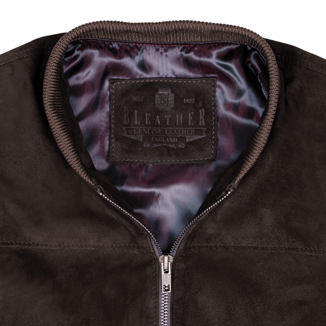 Bomber: Jacket Homme - Daim Marron - Bleather Maroc