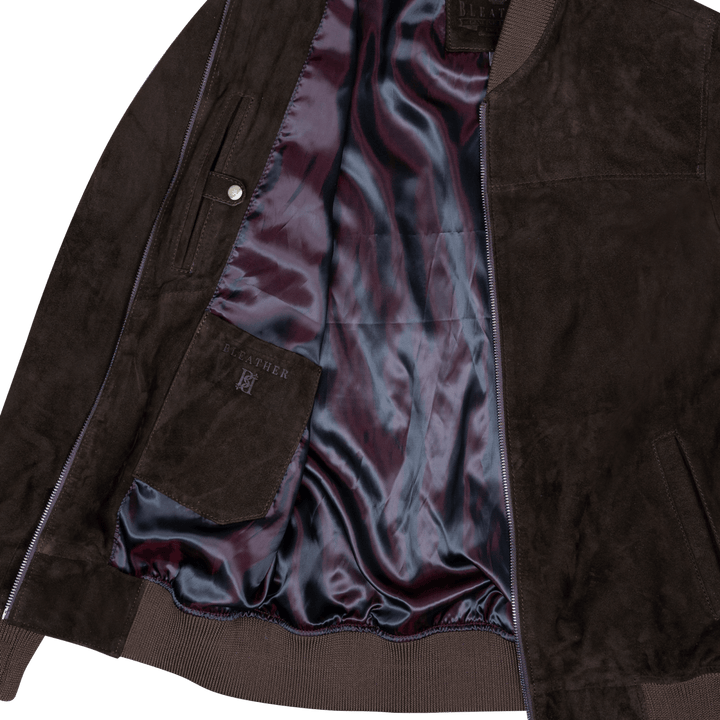 Bomber: Jacket Homme - Daim Marron - Bleather Maroc