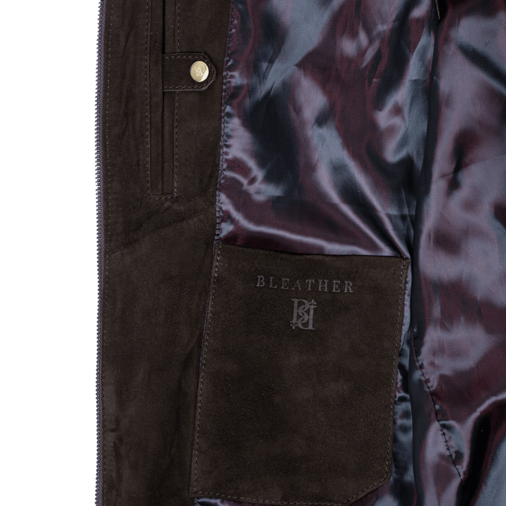 Bomber: Jacket Homme - Daim Marron - Bleather Maroc