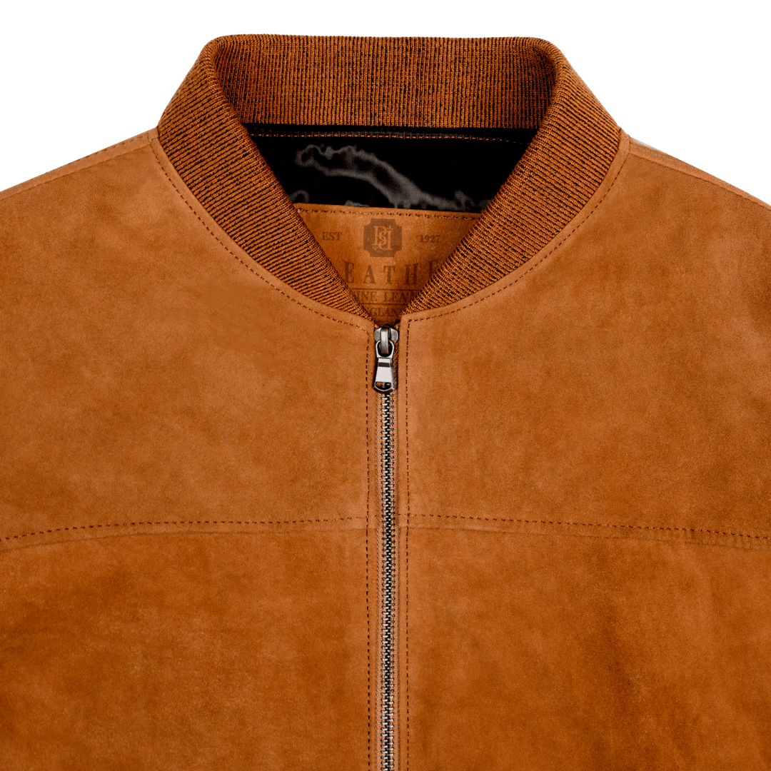 Bomber: Jacket Homme - daim tabac - Bleather Maroc