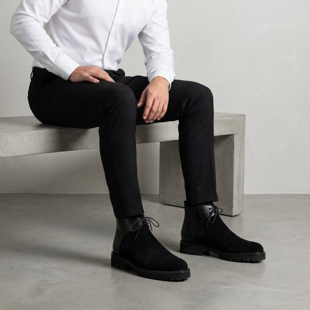 Brayen: Chelsea Boots Homme - Daim Noir - Bleather Maroc