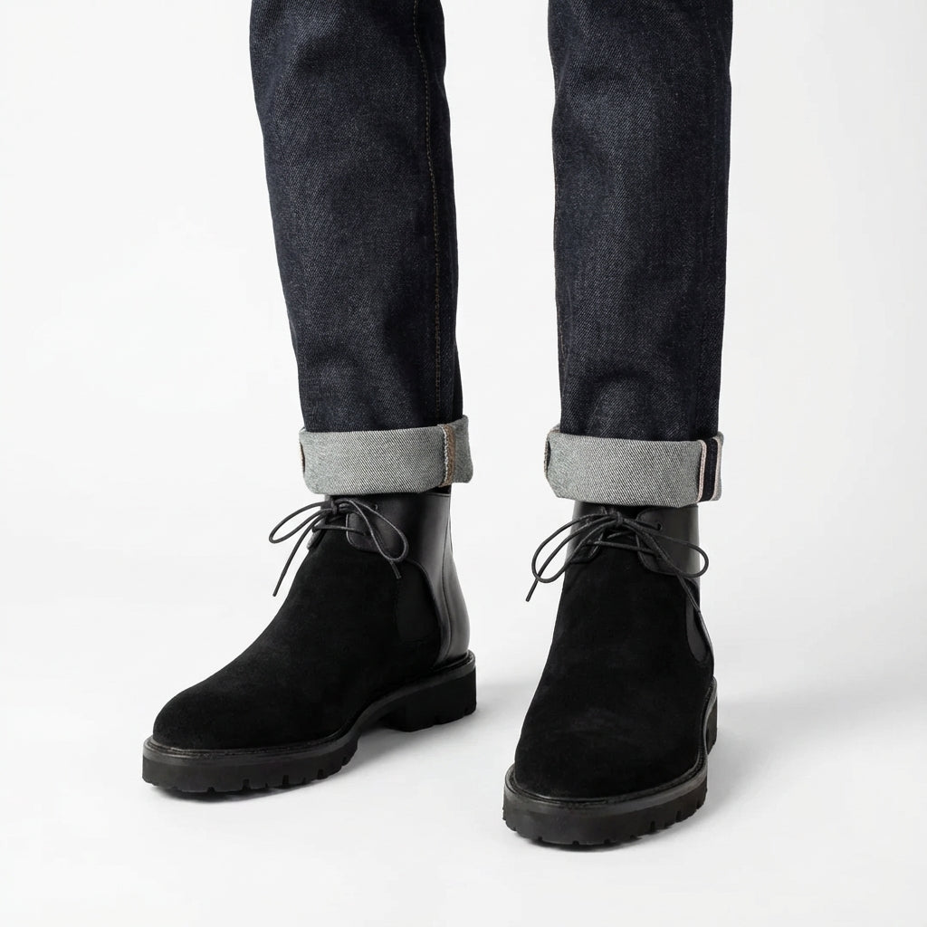Brayen: Chelsea Boots Homme - Daim Noir - Bleather Maroc
