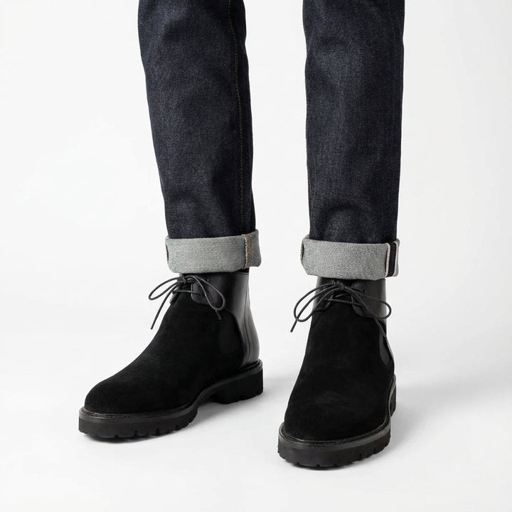 Brayen: Chelsea Boots Homme - Daim Noir - Bleather Maroc