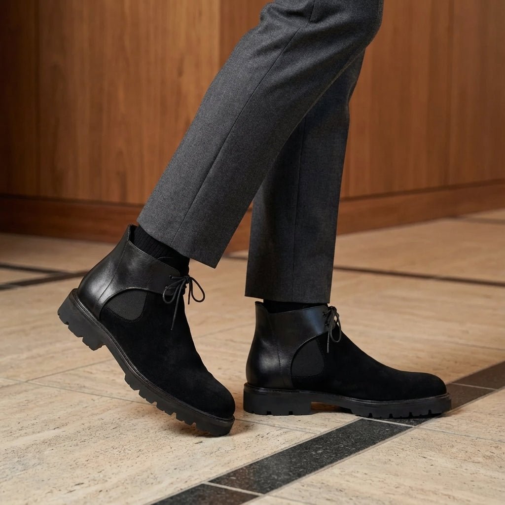 Brayen: Chelsea Boots Homme - Daim Noir - Bleather Maroc