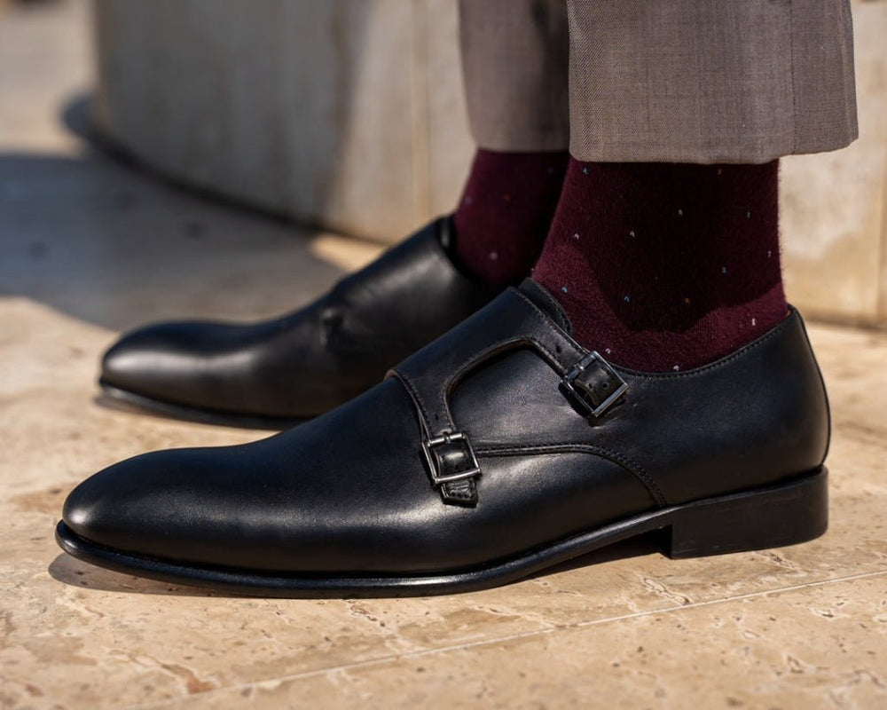 Budd: Chaussures à boucles - Cuir Noir - Bleather Maroc