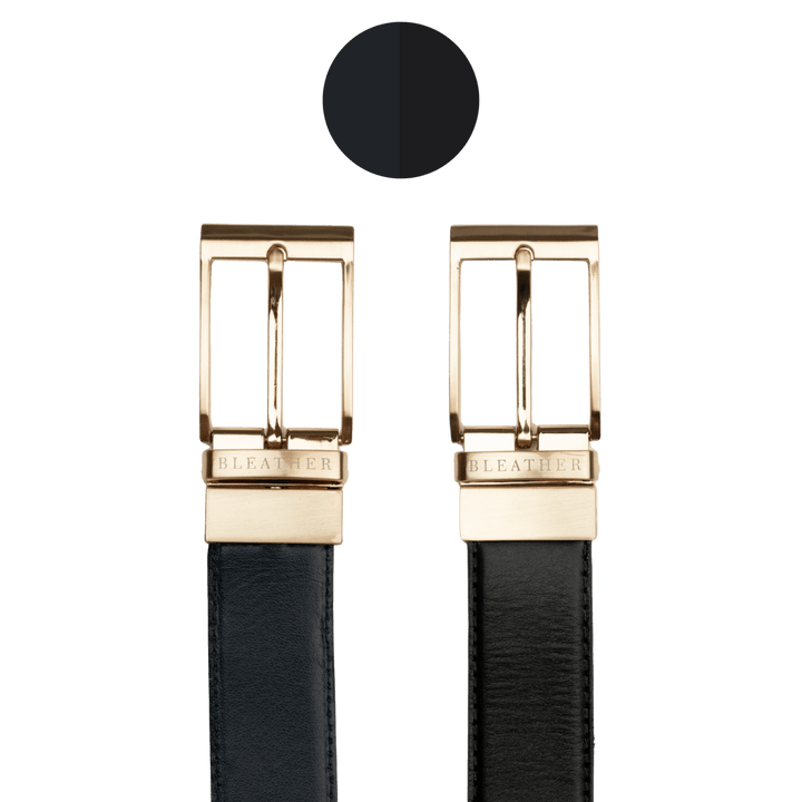 C90 - Ceinture Homme - Cuir - Gold (Noir/Bleu) - Bleather Maroc