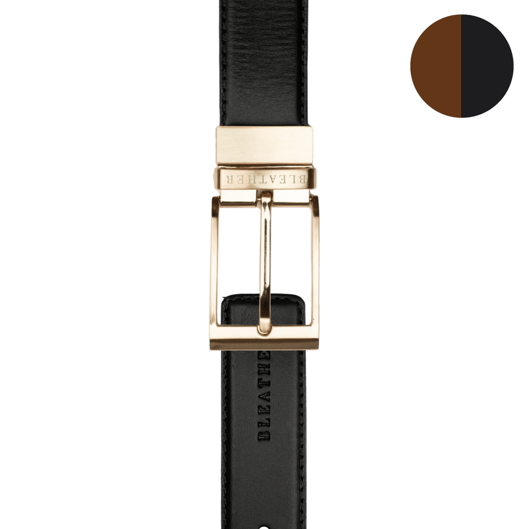 C90 - Ceinture Homme - Cuir - Gold (Noir/Tabac) - Bleather Maroc