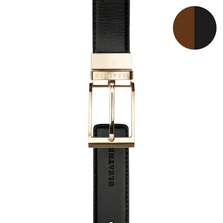 C90 - Ceinture Homme - Cuir - Gold (Noir/Tabac) - Bleather Maroc
