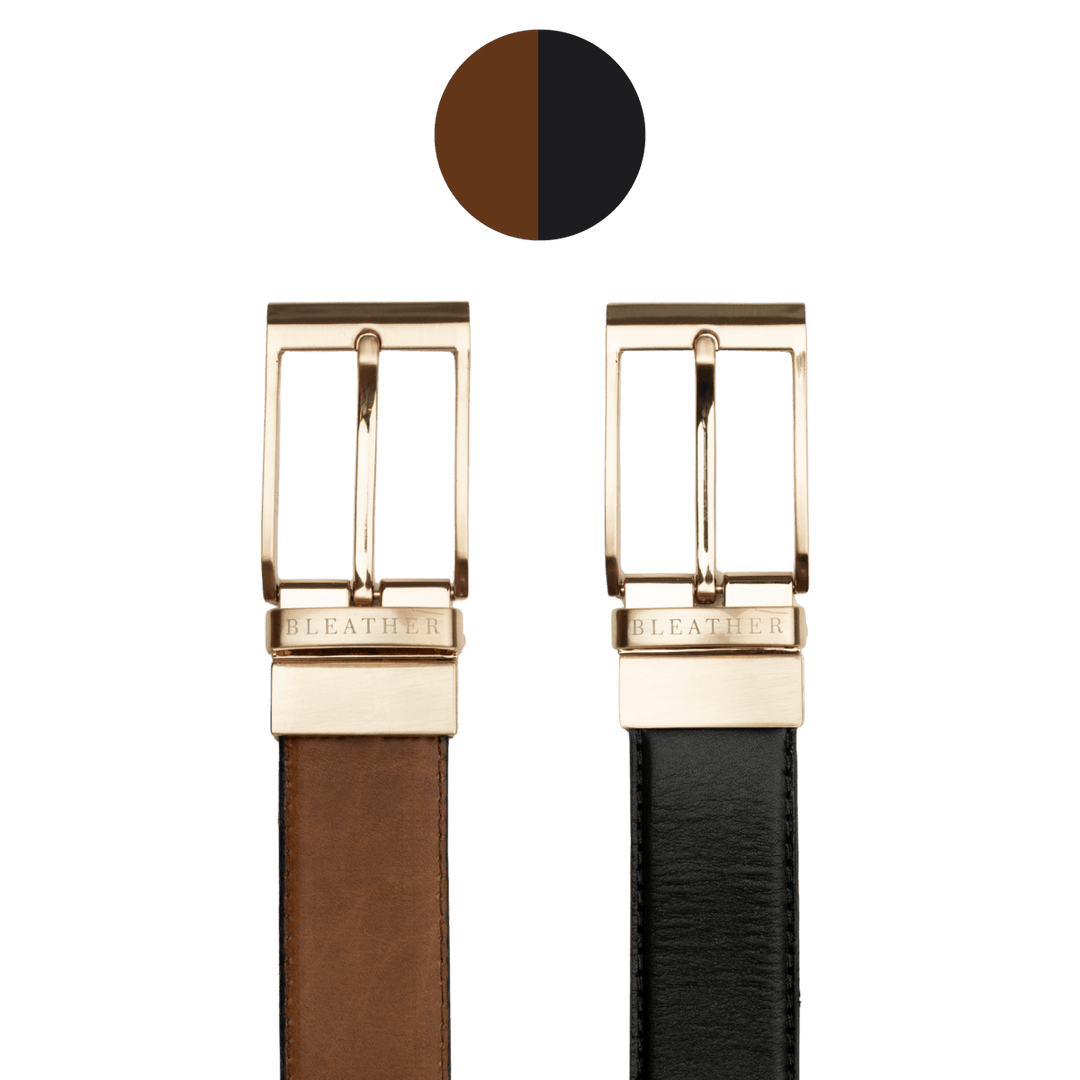 C90 - Ceinture Homme - Cuir - Gold (Noir/Tabac) - Bleather Maroc
