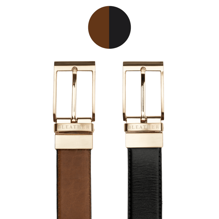 C90 - Ceinture Homme - Cuir - Gold (Noir/Tabac) - Bleather Maroc