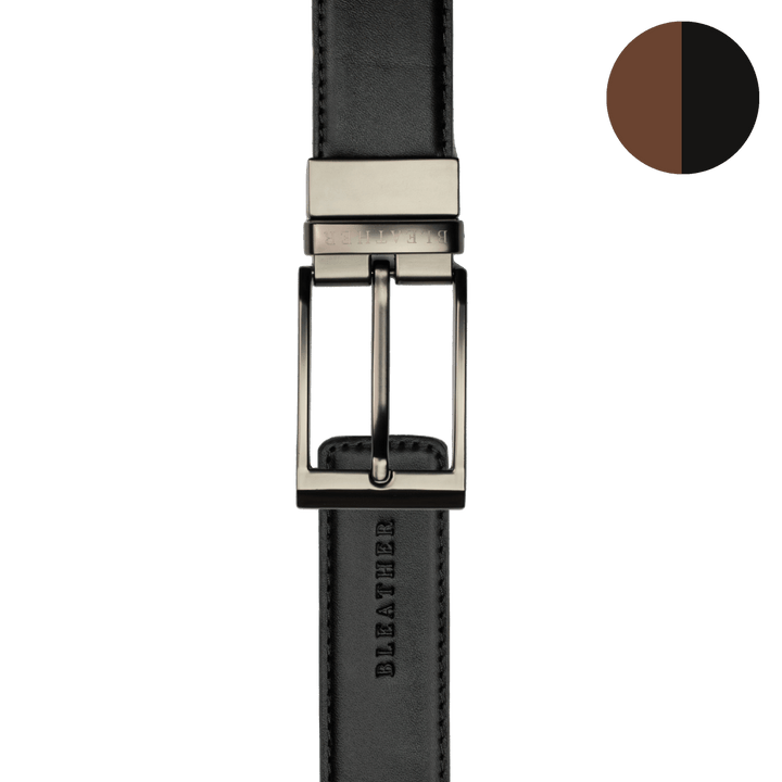 C90 - Ceinture Homme - Cuir Noir/Tabac - Bleather Maroc