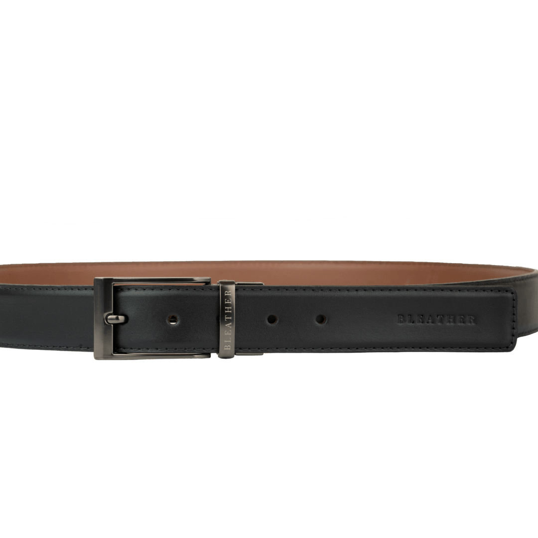 C90 - Ceinture Homme - Cuir Noir/Tabac - Bleather Maroc