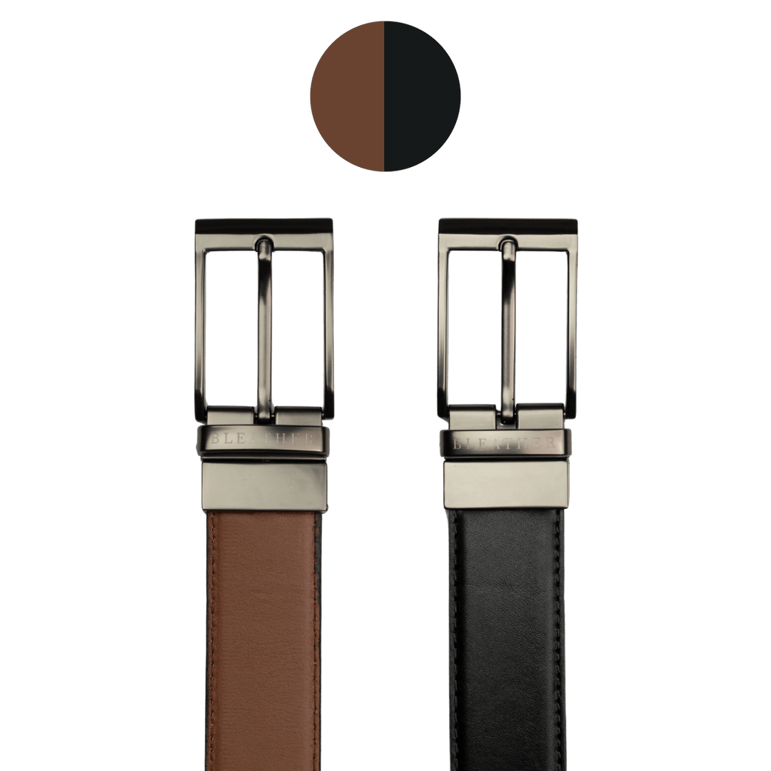 C90 - Ceinture Homme - Cuir Noir/Tabac - Bleather Maroc