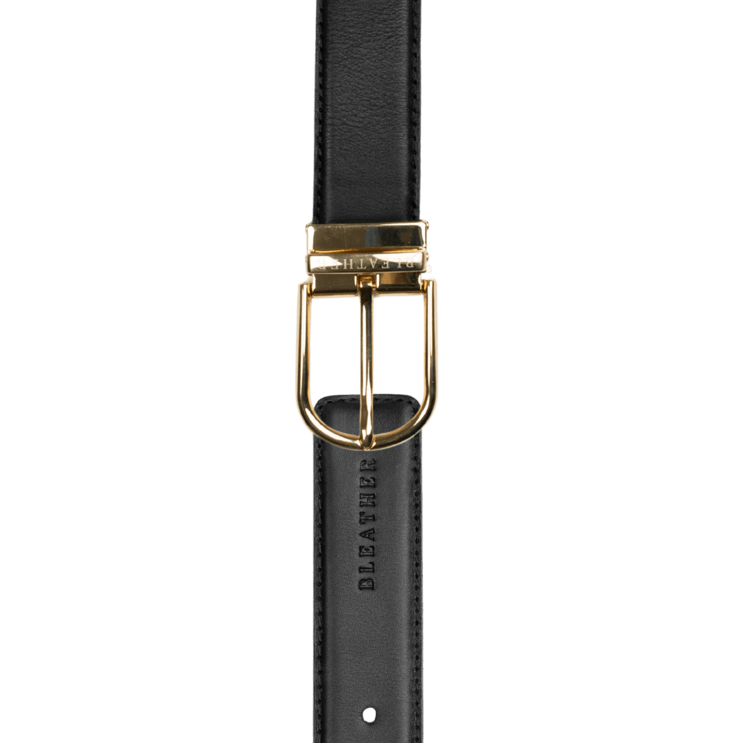 C91GL: Ceinture Homme - Cuir Noir - Boucle Dorée - Bleather Maroc
