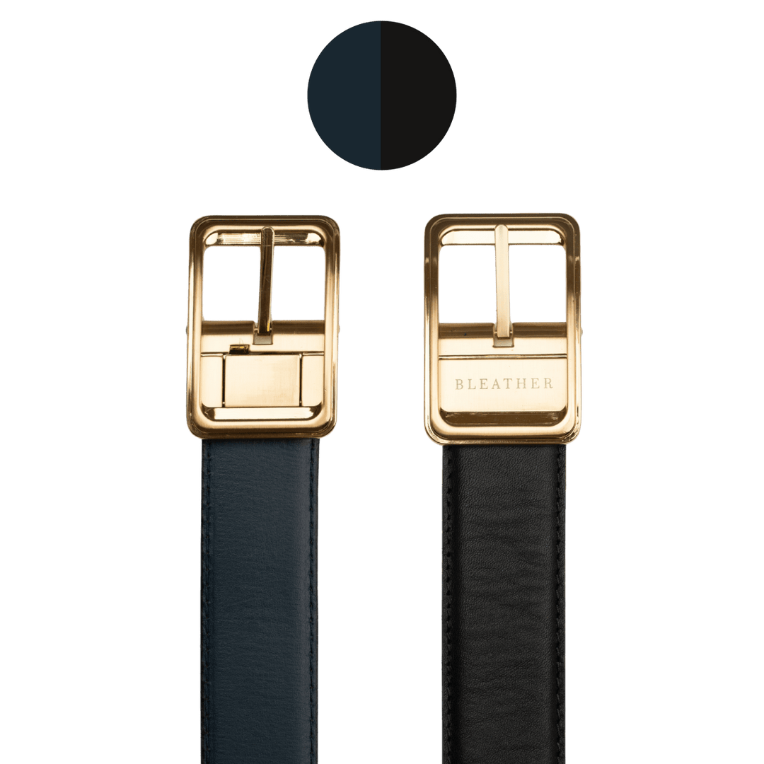 C92 - Ceinture Homme - Cuir - Gold (Noir/Bleu) - Bleather Maroc