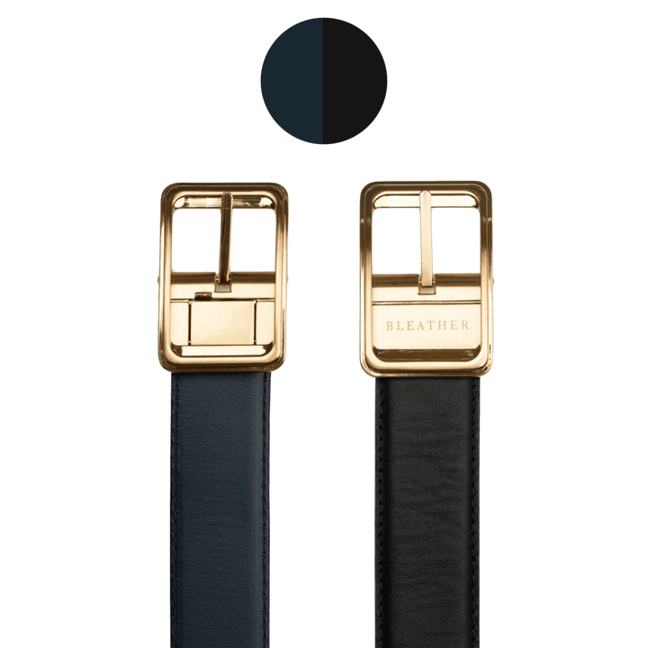 C92 - Ceinture Homme - Cuir - Gold (Noir/Bleu) - Bleather Maroc