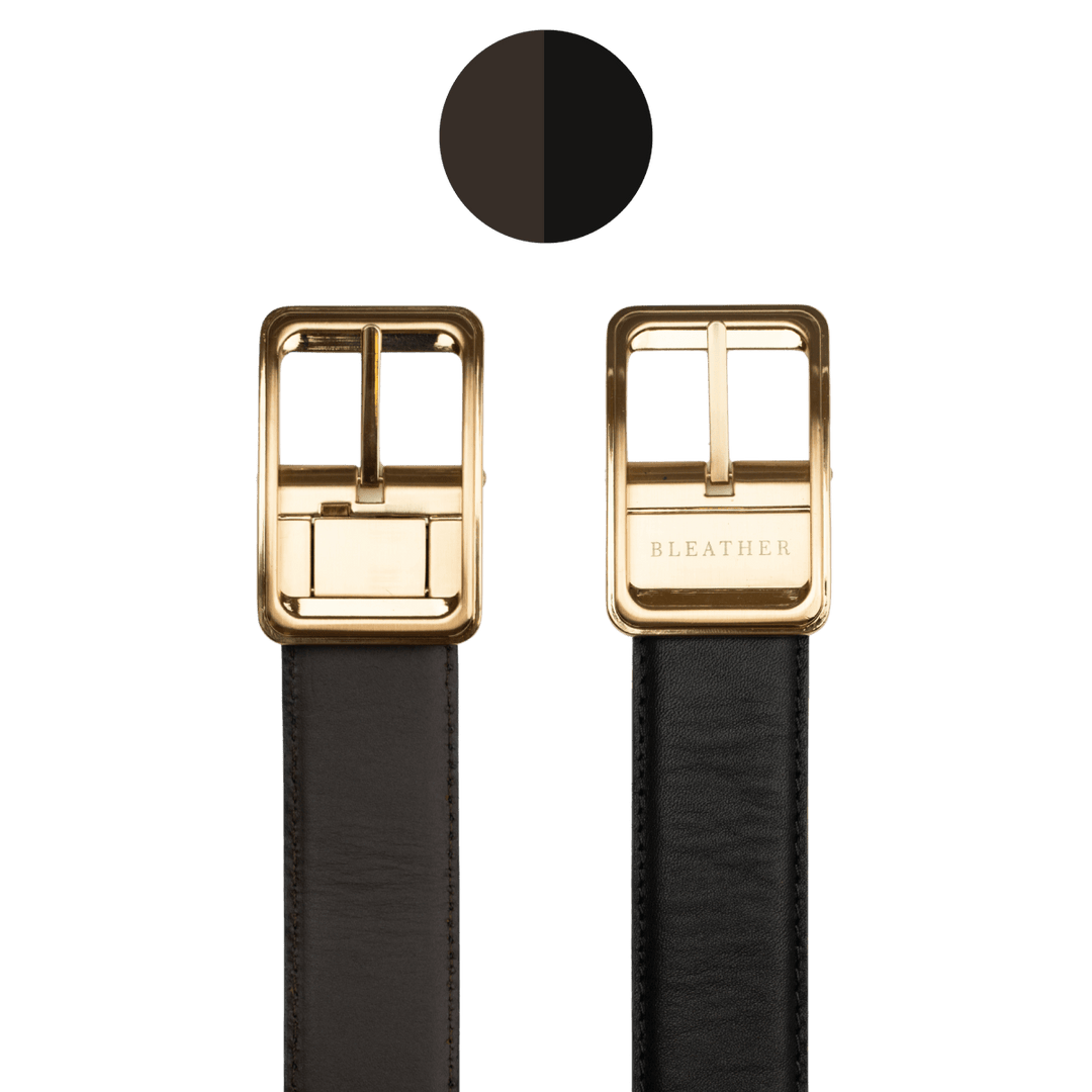 C92 - Ceinture Homme - Cuir Gold (Noir/Mr) - Bleather Maroc