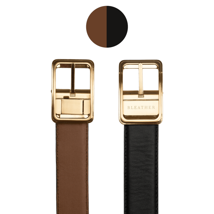 C92 - Ceinture Homme - Cuir - Gold (Noir/Tabac) - Bleather Maroc