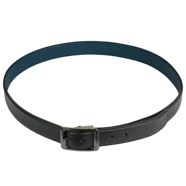 C92: Ceinture Homme - Cuir Noir/Bleu - Bleather Maroc