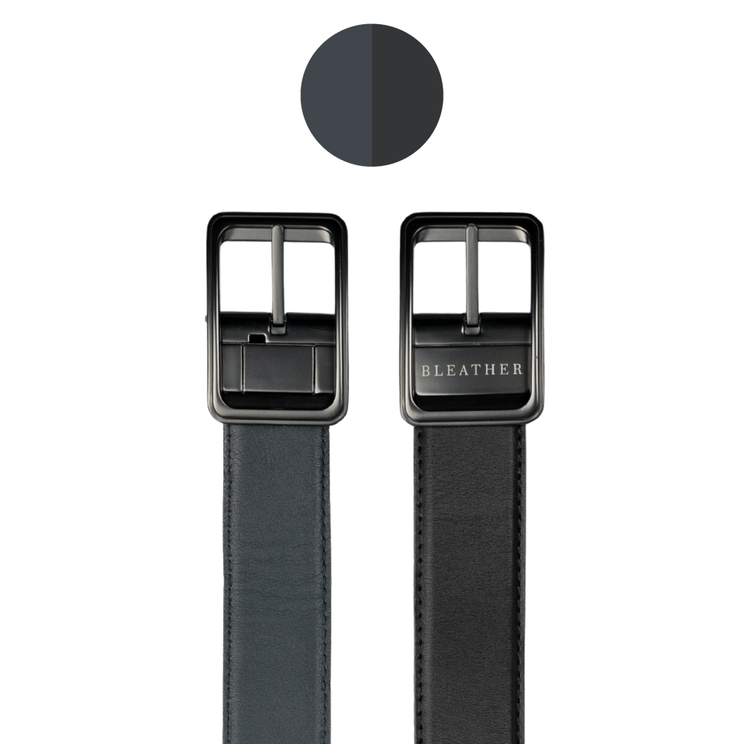 C92: Ceinture Homme - Cuir Noir/Bleu - Bleather Maroc