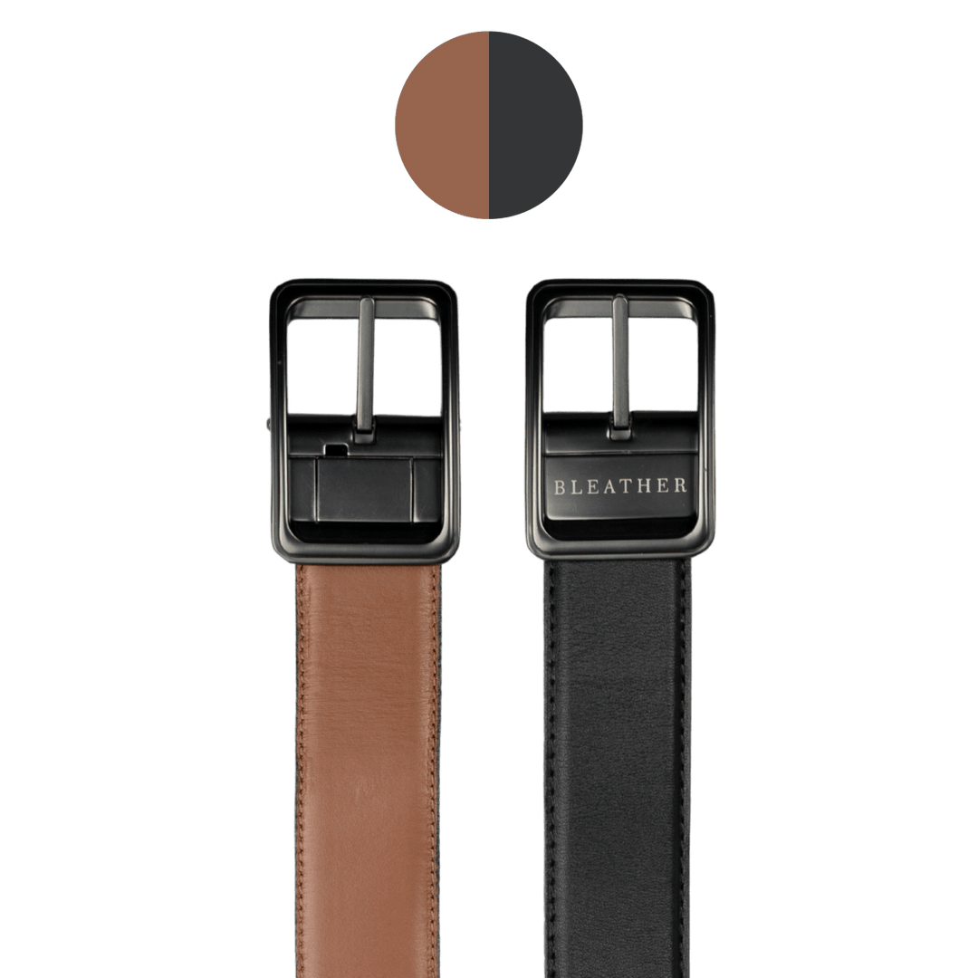 C92: Ceinture Homme - Cuir Noir/Cognac - Bleather Maroc
