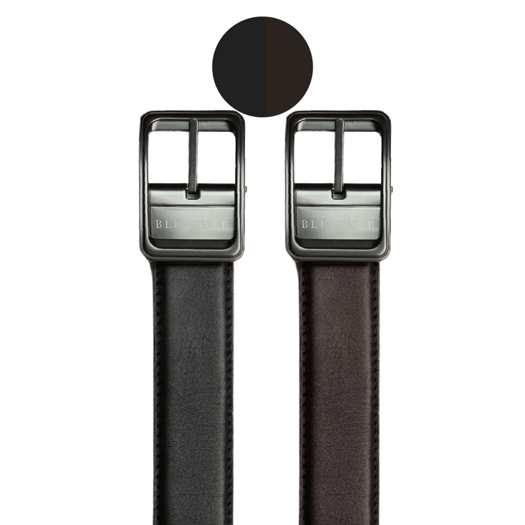 C92: Ceinture Homme - Cuir Noir/Marron chocolat - Bleather Maroc