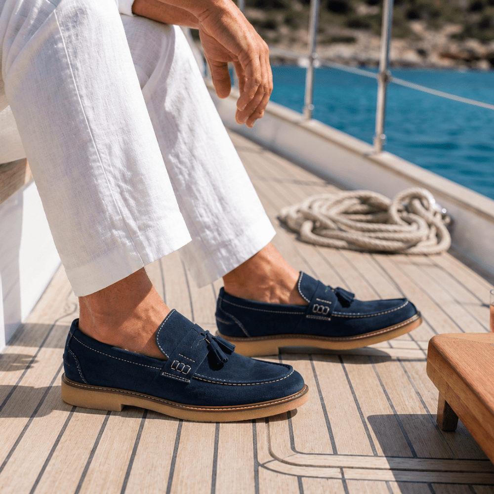 Cambridge: Mocassin Homme - Daim Bleu - Bleather Maroc