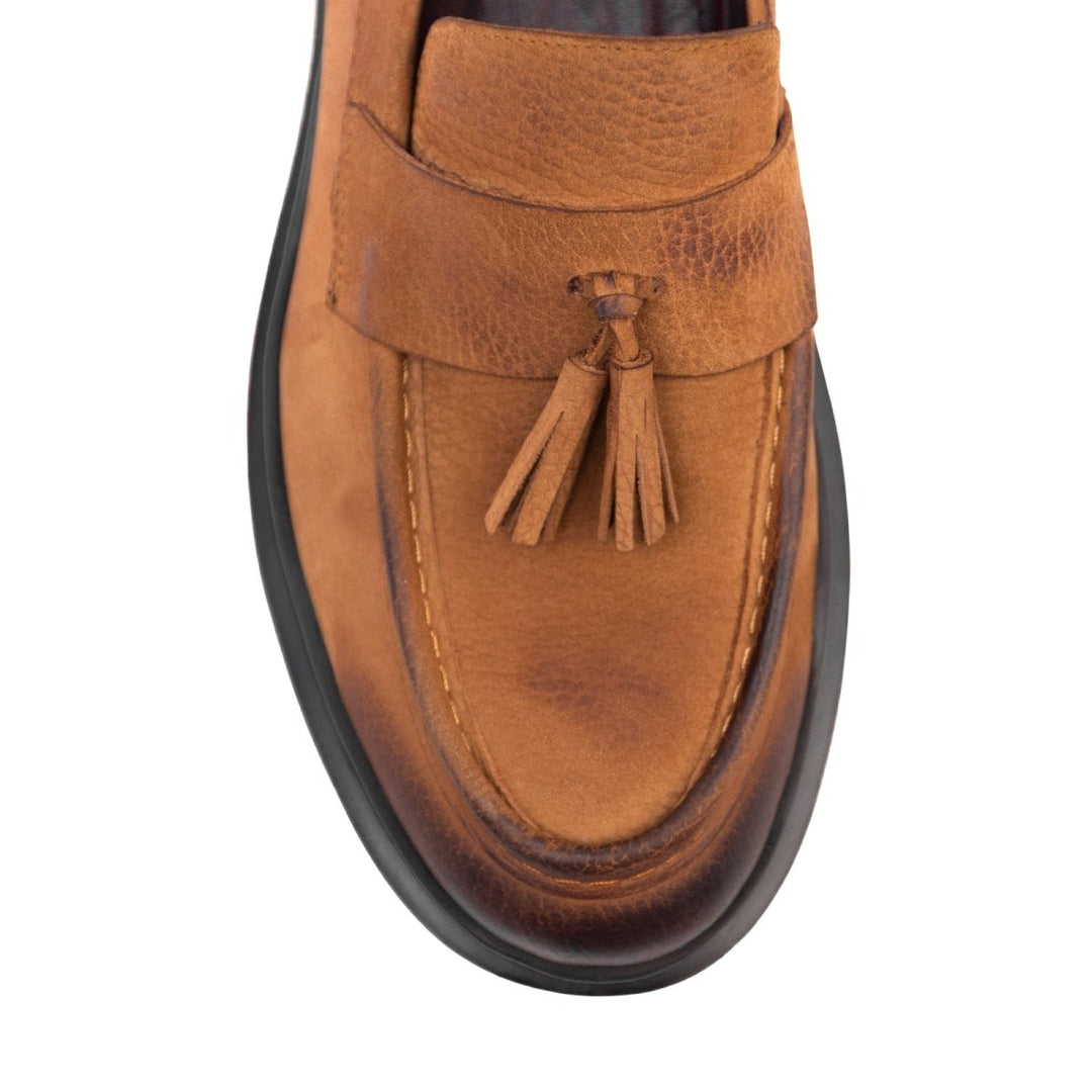 Cedric: Mocassin Homme - Daim Cognac - Bleather Maroc