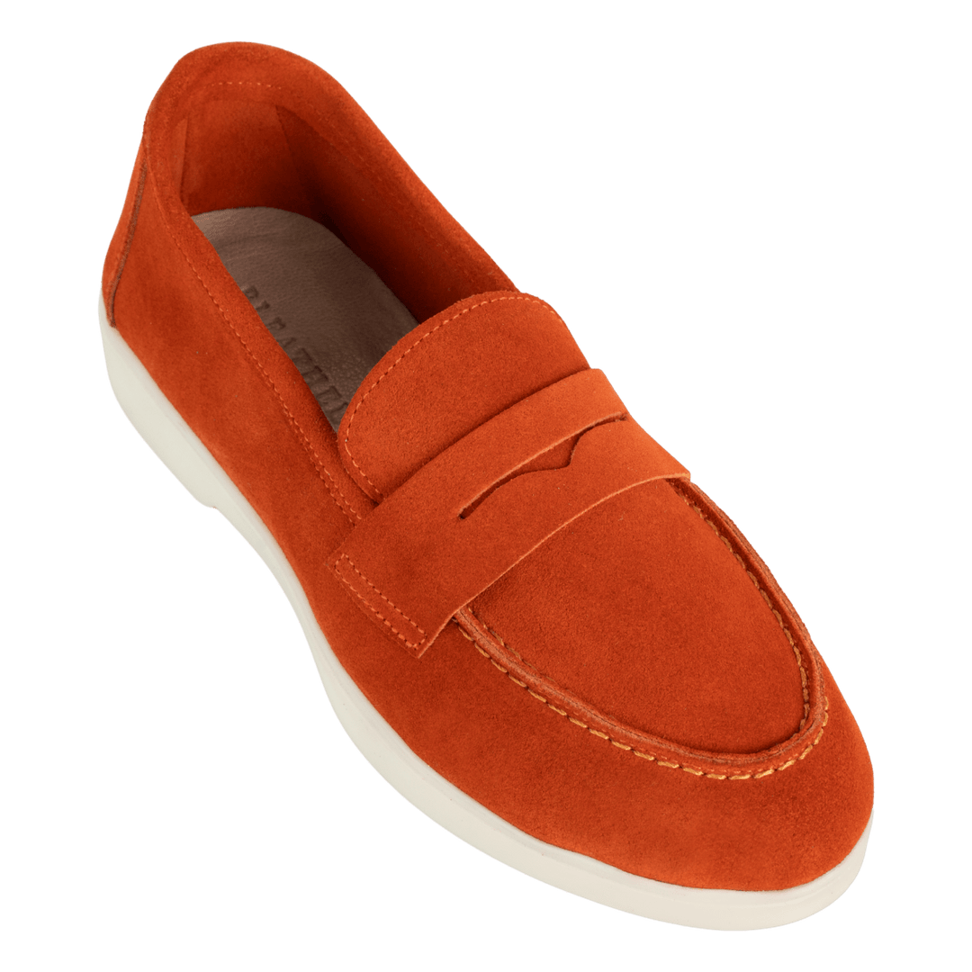 Charlize : mocassin Femme - Daim Orange - Bleather Maroc
