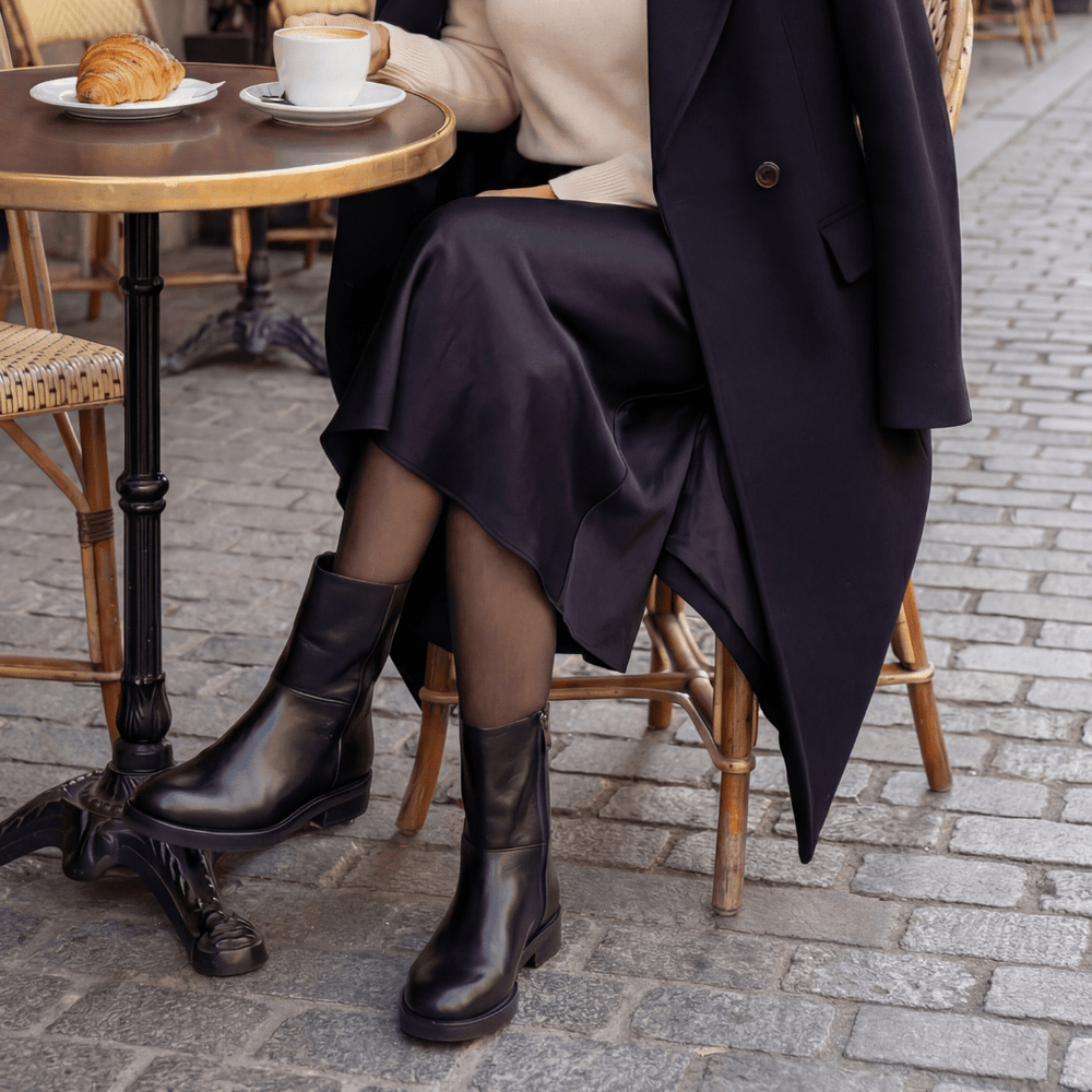 Charlotte: Bottes Femme - Cuir Noir - Bleather Maroc