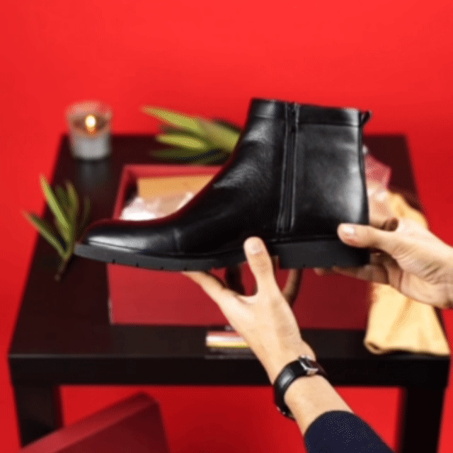 Castel: Demi Bottes Homme - Cuir Noir - Bleather Maroc