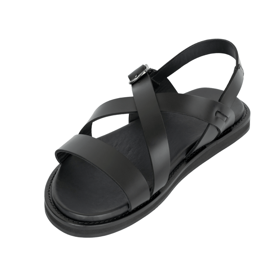 Dylan: Sandales Homme - Cuir Noir - Bleather Maroc