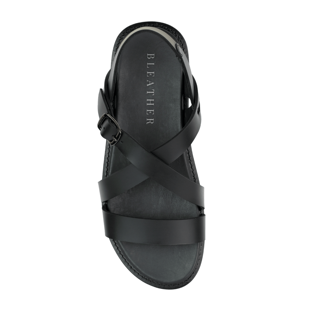 Dylan: Sandales Homme - Cuir Noir - Bleather Maroc