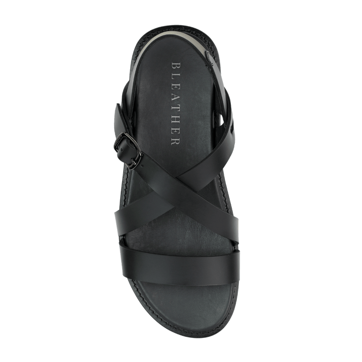 Dylan: Sandales Homme - Cuir Noir - Bleather Maroc