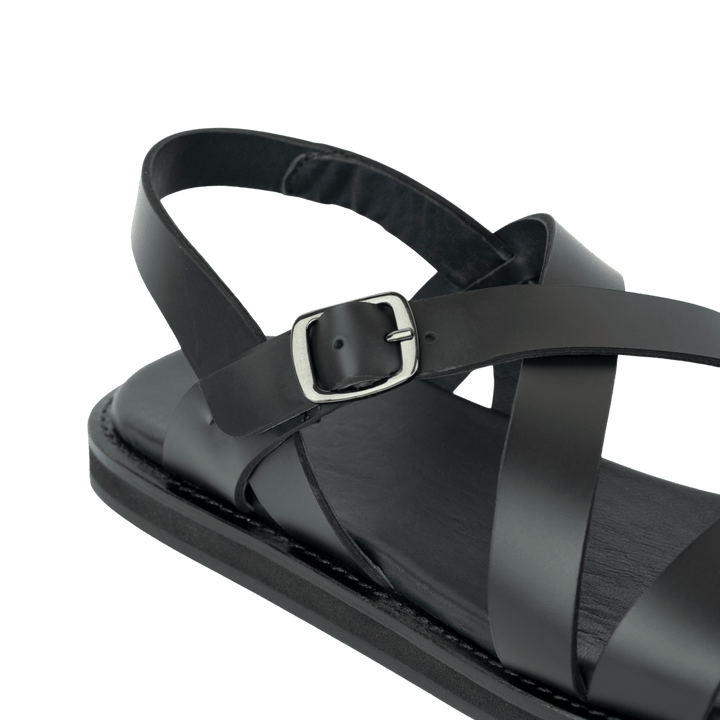 Dylan: Sandales Homme - Cuir Noir - Bleather Maroc