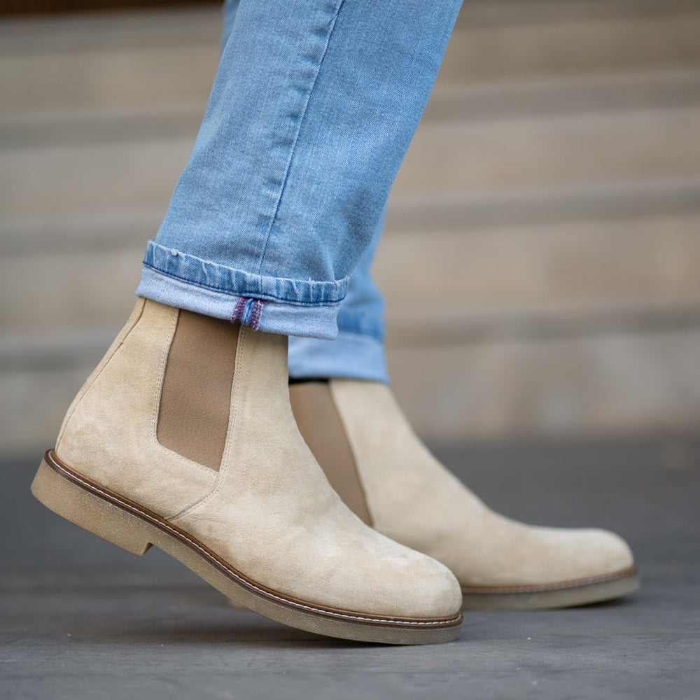 Foxton: Chelsea Boots Homme - Daim Beige - Bleather Maroc