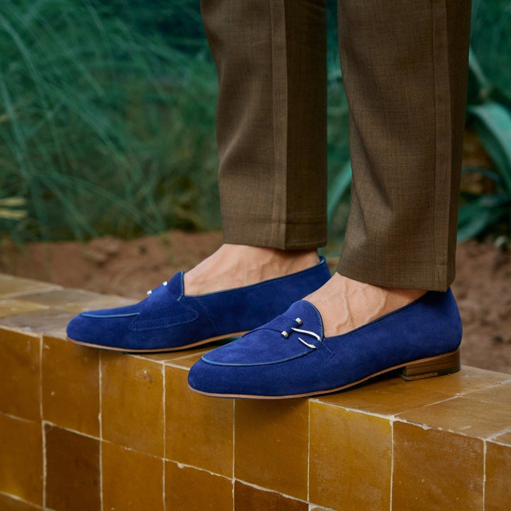 Francis: Mocassin Homme - Daim Bleu - Bleather Maroc