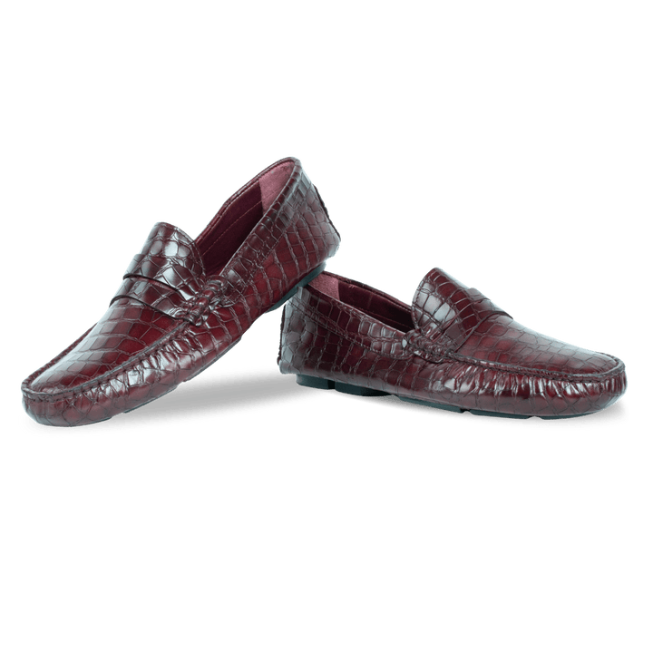 Gary: Mocassin Homme - Cuir Bordeaux Croco - Bleather Maroc