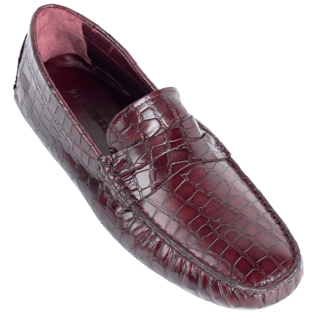 Gary: Mocassin Homme - Cuir Bordeaux Croco - Bleather Maroc